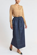 Navy Blue Long skirt with elastic waistband 81377