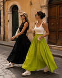 Yellow High waist elastic and zipper detailed long skirt 81380