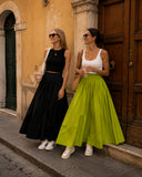 Yellow High waist elastic and zipper detailed long skirt 81380