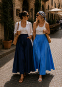 Blue High waist elastic and zipper detailed long skirt 81380