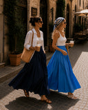 Blue High waist elastic and zipper detailed long skirt 81380