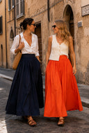 Navy Blue High waist elastic and zipper detailed long skirt 81380