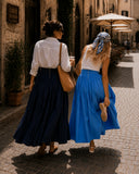 Navy Blue High waist elastic and zipper detailed long skirt 81380