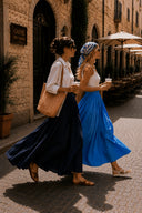 Navy Blue High waist elastic and zipper detailed long skirt 81380