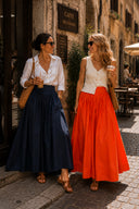 Orange High waist elastic and zipper detailed long skirt 81380