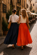 Orange High waist elastic and zipper detailed long skirt 81380