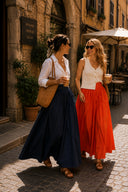 Orange High waist elastic and zipper detailed long skirt 81380