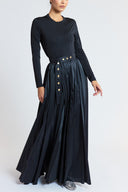 Black High-waisted long skirt with metal accessory and ruching detail 81381