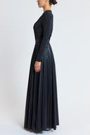 Black High-waisted long skirt with metal accessory and ruching detail 81381