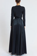 Black High-waisted long skirt with metal accessory and ruching detail 81381