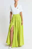 Yellow High-waisted long skirt with metal accessory and ruching detail 81381