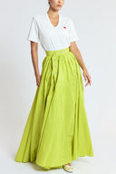 Yellow High-waisted long skirt with metal accessory and ruching detail 81381