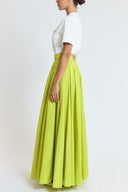 Yellow High-waisted long skirt with metal accessory and ruching detail 81381