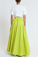 Yellow High-waisted long skirt with metal accessory and ruching detail 81381
