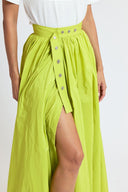 Yellow High-waisted long skirt with metal accessory and ruching detail 81381