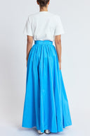 Blue High-waisted long skirt with metal accessory and ruching detail 81381