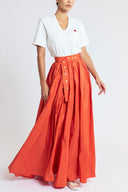 Orange High-waisted long skirt with metal accessory and ruching detail 81381