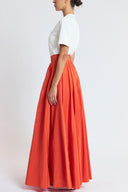 Orange High-waisted long skirt with metal accessory and ruching detail 81381