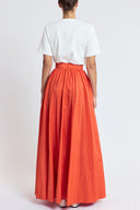 Orange High-waisted long skirt with metal accessory and ruching detail 81381