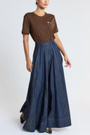 Navy Blue High-waisted zippered maxi skirt 81384