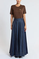 Navy Blue High-waisted zippered maxi skirt 81384