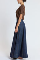 Navy Blue High-waisted zippered maxi skirt 81384