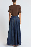 Navy Blue High-waisted zippered maxi skirt 81384
