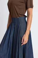 Navy Blue High-waisted zippered maxi skirt 81384