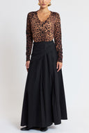 Black Long skirt with pleats, side-tie detail, and a sash 81391