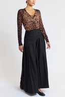 Black Long skirt with pleats, side-tie detail, and a sash 81391