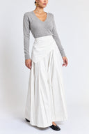 White Long skirt with pleats, side-tie detail, and a sash 81391