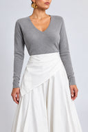 White Long skirt with pleats, side-tie detail, and a sash 81391