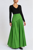 Green Long skirt with pleats, side-tie detail, and a sash 81391
