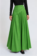 Green Long skirt with pleats, side-tie detail, and a sash 81391