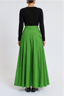 Green Long skirt with pleats, side-tie detail, and a sash 81391