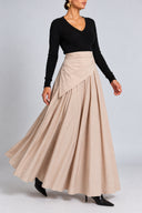 Beige Long skirt with pleats, side-tie detail, and a sash 81391