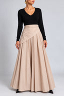 Beige Long skirt with pleats, side-tie detail, and a sash 81391
