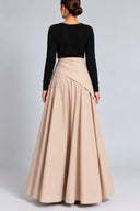 Beige Long skirt with pleats, side-tie detail, and a sash 81391