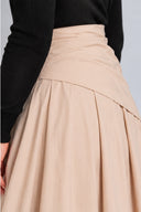 Beige Long skirt with pleats, side-tie detail, and a sash 81391