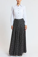 Black Lace detail high-waisted godet maxi skirt 81394