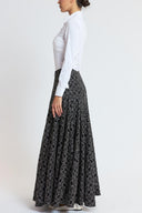 Black Lace detail high-waisted godet maxi skirt 81394