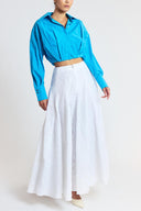 White Lace detail high-waisted godet maxi skirt 81394