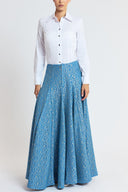 Blue Lace detail high-waisted godet maxi skirt 81394