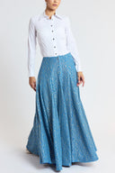 Blue Lace detail high-waisted godet maxi skirt 81394