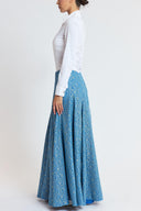 Blue Lace detail high-waisted godet maxi skirt 81394