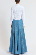 Blue Lace detail high-waisted godet maxi skirt 81394