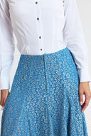 Blue Lace detail high-waisted godet maxi skirt 81394