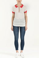 White Knit neck woven  blouse  18755