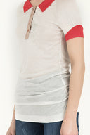 White Knit neck woven  blouse  18755