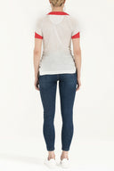 White Knit neck woven  blouse  18755